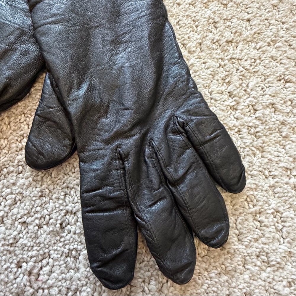 Womens Vintage Black Leather Gloves Sz 8 Lined Driving Fall Winter Classic Retro - Picture 11 of 14